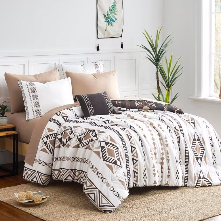 Set di lenzuola matrimoniali in stile boho-azteco, 8 pezzi, reversibile, in microfibra