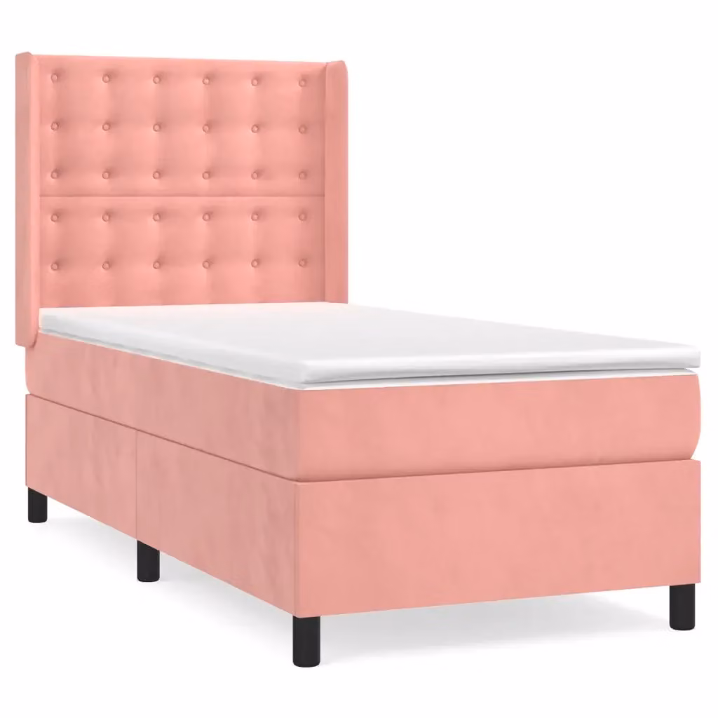 Letto con Giroletto a Molle e Materasso Ibrido vidaXL in Velluto Rosa e Bianco, L/P/H: 90 x 190 x 128 cm – 2