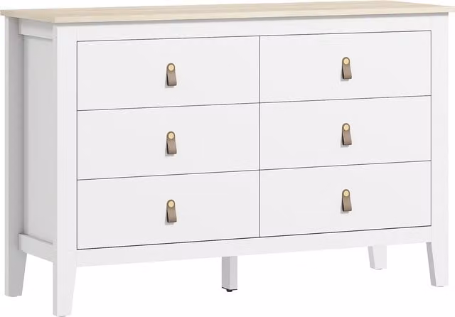 Cassettiera per camera da letto HOMCOM con 6 cassetti e maniglie in finta pelle, Bianco, L 120 x P 40 x H 78 cm