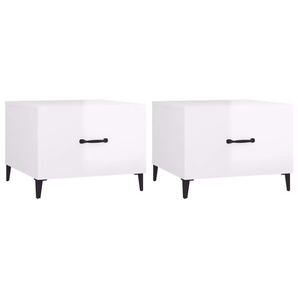 Tavolini Salotto Gambe in Metallo 2 pz Bianco Lucido 50x50x40cm
