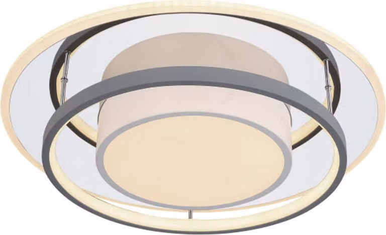 Globo Lighting plafoniera metallo bianco, cromo specchiato, acrilico opale, plastica grigia, dimmerabile, diversi livelli tramite interruttore a parete, colori fissabili, funzione memoria, luce notturna, telecomando, batteria inclusa 2x AAA, ø: 490mm, H:
