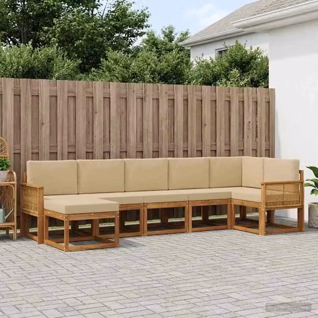 Set di divani da esterno 7 pz Naturale e Beige Poliestere 3385399