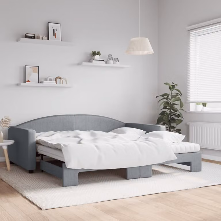 Maison Exclusive - Divano letto estraibile con materasso grigio chiaro 100x200 cm in tessuto