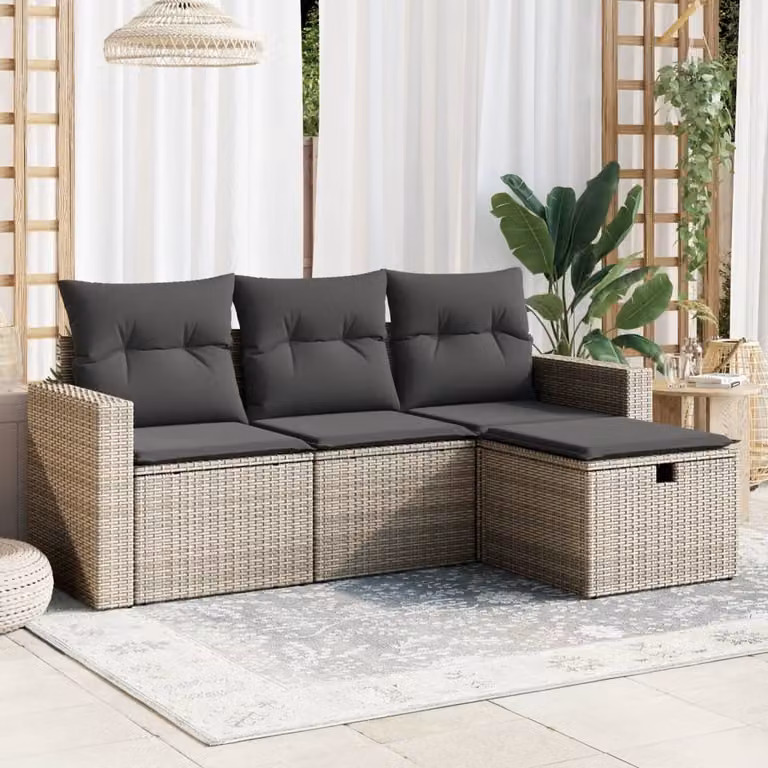 Maison Exclusive - Set da giardino 4 pezzi con cuscini Grigio Poly Rattan