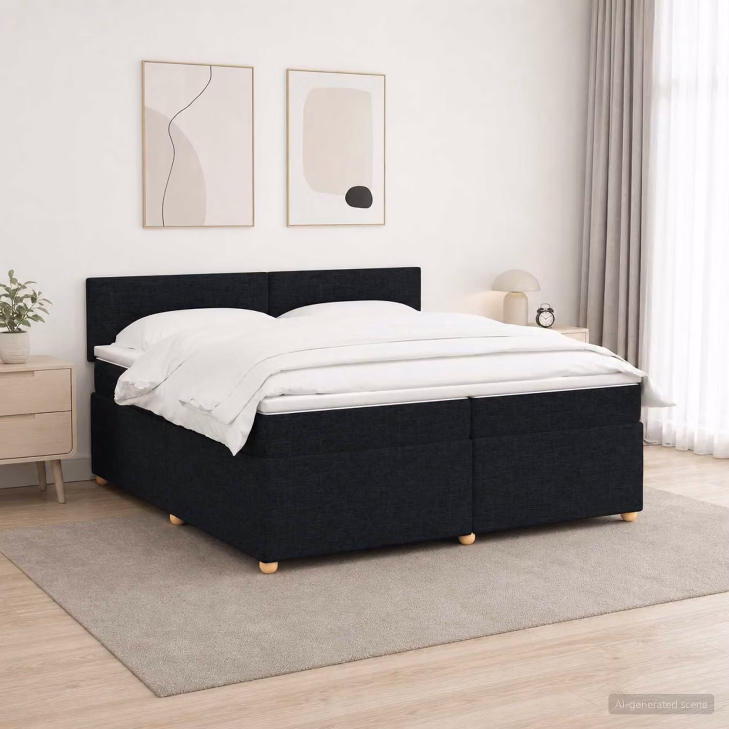 Letto box spring con materasso ibrido vidaXL in tessuto nero 200 x 200 cm con illuminazione sottostante e porta USB