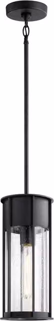 Lampada a sospensione esterna Kichler nera con vetro trasparente effetto bolle, IP44, attacco E27, altezza regolabile