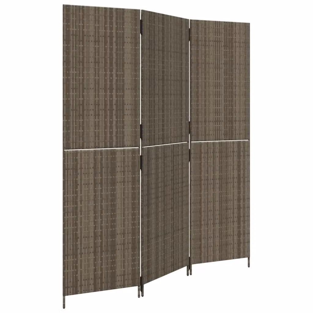 Divisorio per ambienti vidaXL a 3 pannelli in polyrattan grigio con struttura in metallo – 2