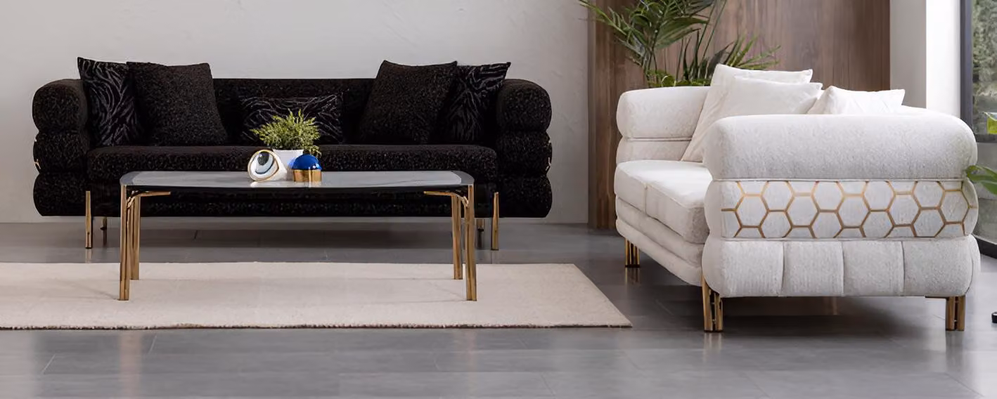 Set di divani: divano a 4 posti, divano a 3 posti e tavolino in stile moderno