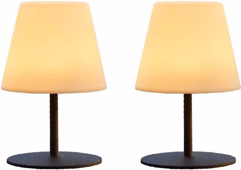 Pack of 2 cordless table lamps - LUMISKY - TWINS - H16 cm - Gray steel base - Warm white and white LED