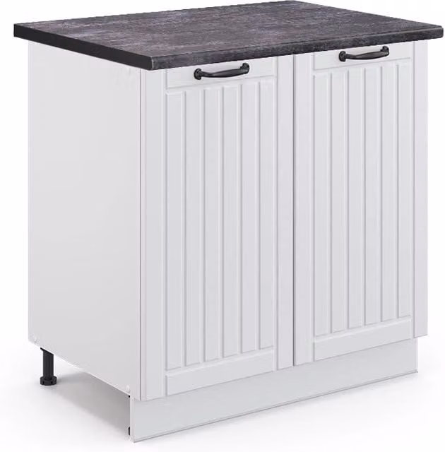 Mobiletto base cucina Fame-Line Bianco country/Bianco 80 cm piano di lavoro Antracite Vicco