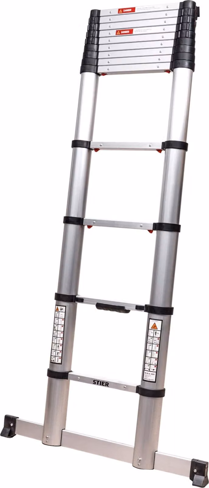 Scala telescopica STIER Premium 3,8 m 13 pioli, scala a gradini, scala pieghevole, scala a sfilo, alluminio di alta qualità, portata 150 kg, scala multiuso, antiscivolo, robusta