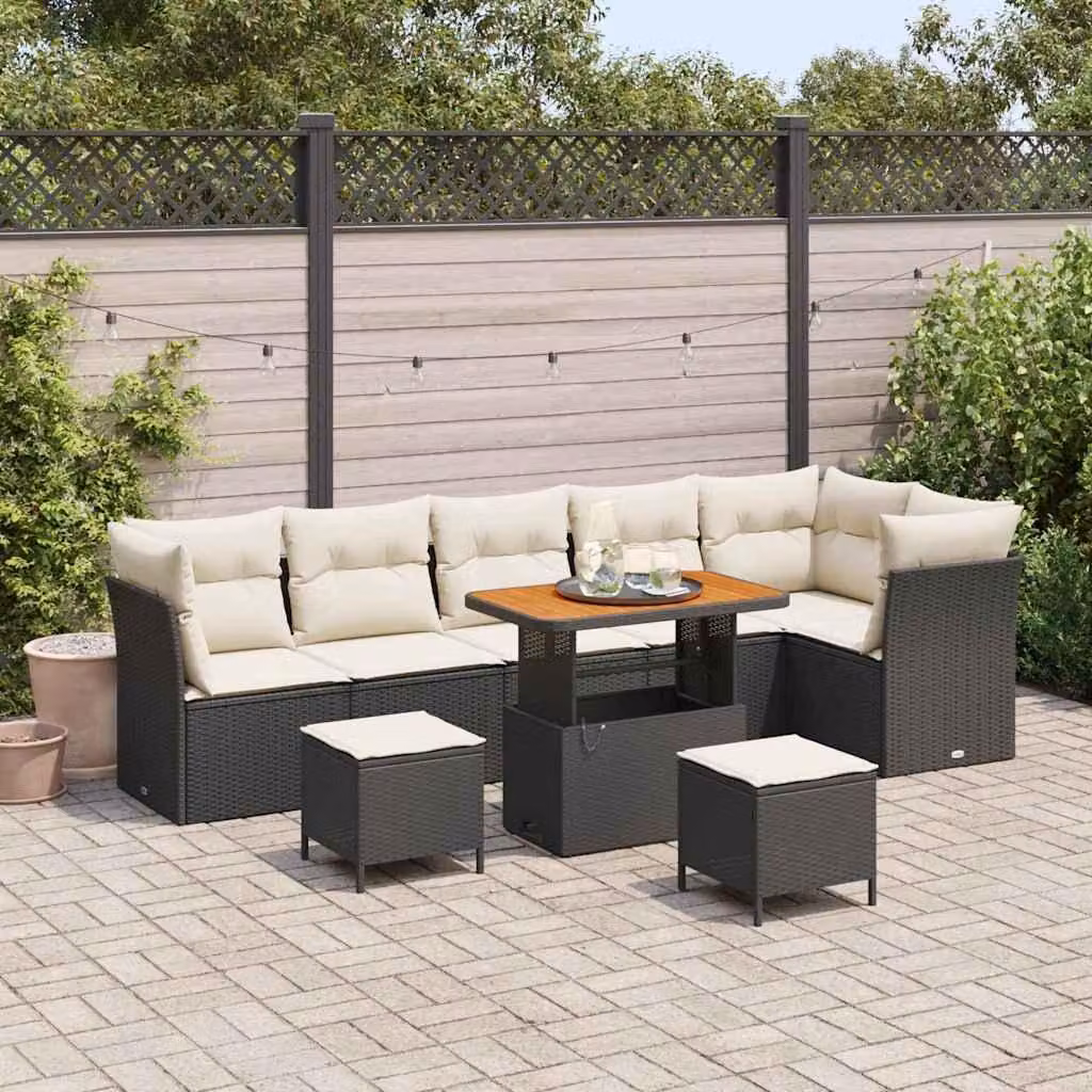 Maison Exclusive - Set da giardino composto da 9 pezzi, divano in rattan sintetico nero