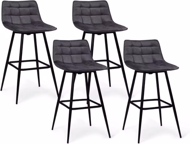Set di 4 sgabelli da bar MADY IDMarket in velluto grigio scuro con struttura in metallo nero