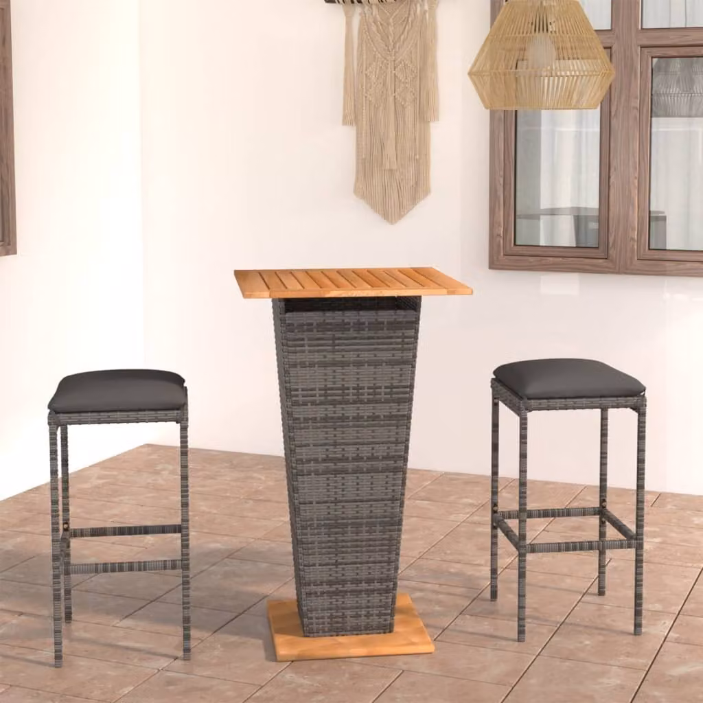 Maison Exclusive - Set da bar da giardino 3 pezzi con cuscini in polyrattan grigio