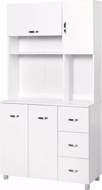 Credenza da Cucina Moderna con Cassetti Armadietti e Ripiani Aperti 100x39,5x183,5 cm Bianco