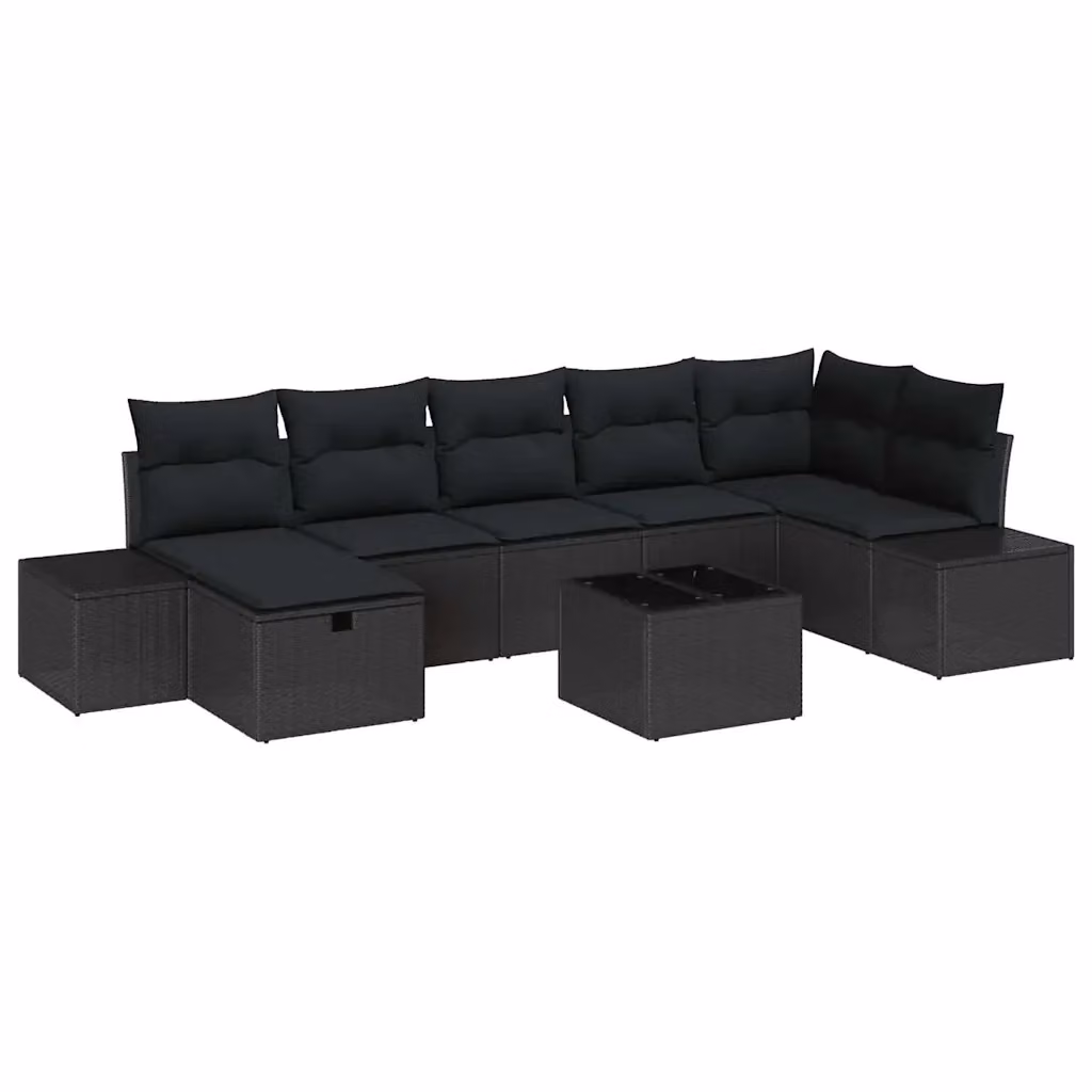 Set di divani da giardino vidaXL in rattan nero con cuscini e tavolino da esterno 8 pezzi – 2
