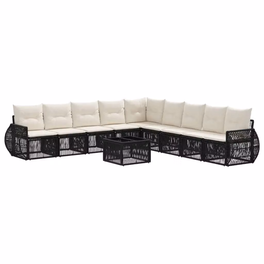 Set Divano da Giardino vidaXL 10 Pezzi Moderno in Polyrattan con Tavolino e Cuscini Nero e Bianco – 2