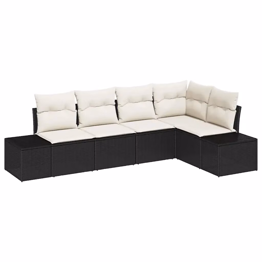 Set Divano da Giardino vidaXL 5 Pezzi in Polyrattan con Cuscini Nero e Beige – 2