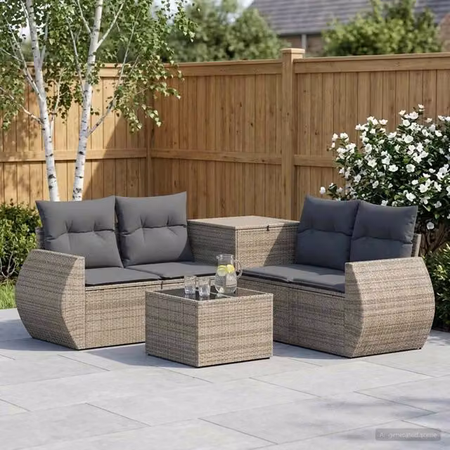 Set di divani da giardino moderno vidaXL in polyrattan con tavolino da caffè e cuscini, Grigio e Antracite – 1