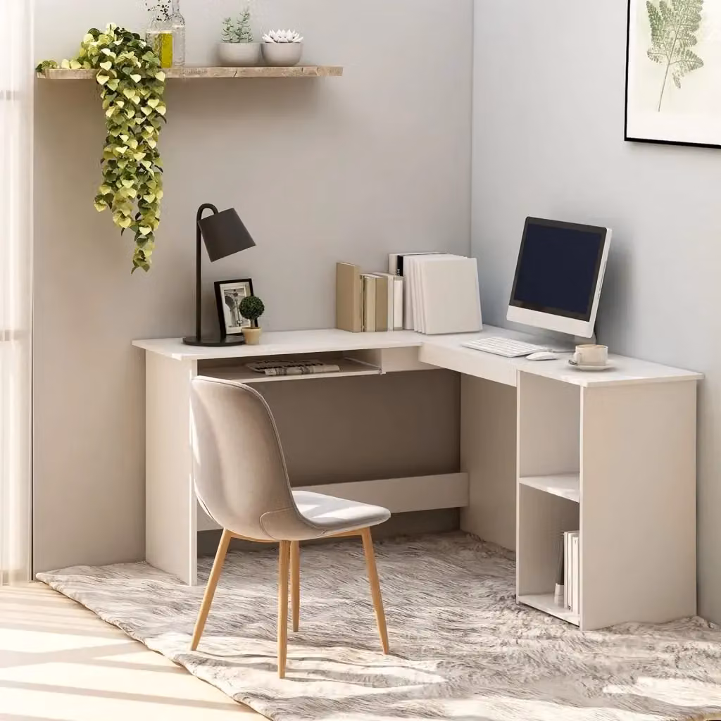 Scrivania Angolare a L Moderna Bianca in Legno, L/P/H: 120 x 140 x 75 cm – 2