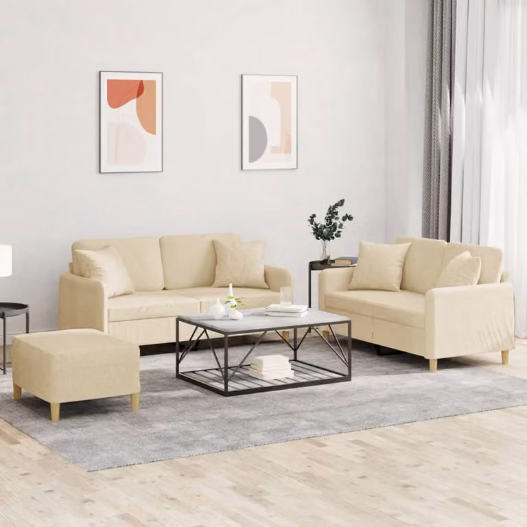 Maison Exclusive - Set divano a 3 pezzi con cuscini in tessuto color crema