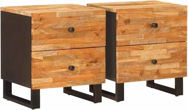 Set di 2 Armadi da Notte vidaXL in Legno di Mango Marrone L: 40 cm, P: 33 cm, H: 46 cm