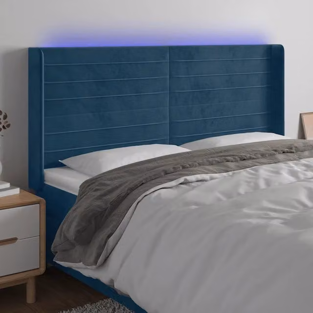 Testiera a LED Blu Scuro 183x16x118/128 cm in Velluto 3124252