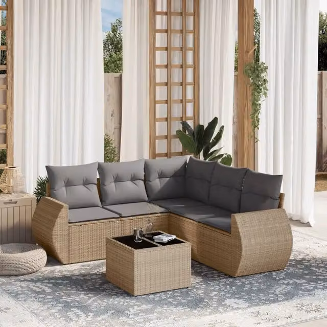 Set Divano da Giardino 6 pz con Cuscini Beige in Polyrattan 3221358