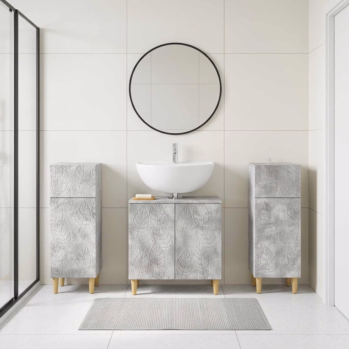 Set di mobili da bagno vidaXL DELFT in 3 pezzi, design minimalista, colore grigio cemento, L/P/H: 59,5 x 31,5 x 59,0 cm
