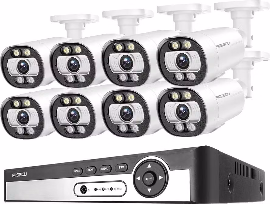 Sistema di telecamere di sicurezza, rilevamento facciale AI, visione notturna a colori, 8CH NVR 8PCS CAM 5MP, Nessuno