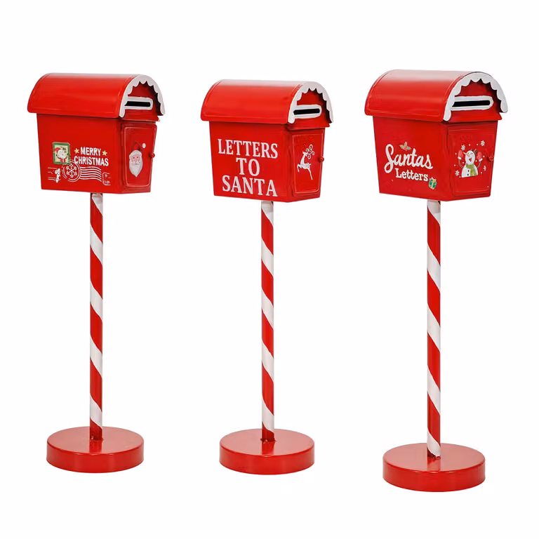 Cassetta Postale Natalizia Decorativa in Metallo VESTIAMO CASA, Colore Rosso, Altezza: 49 cm