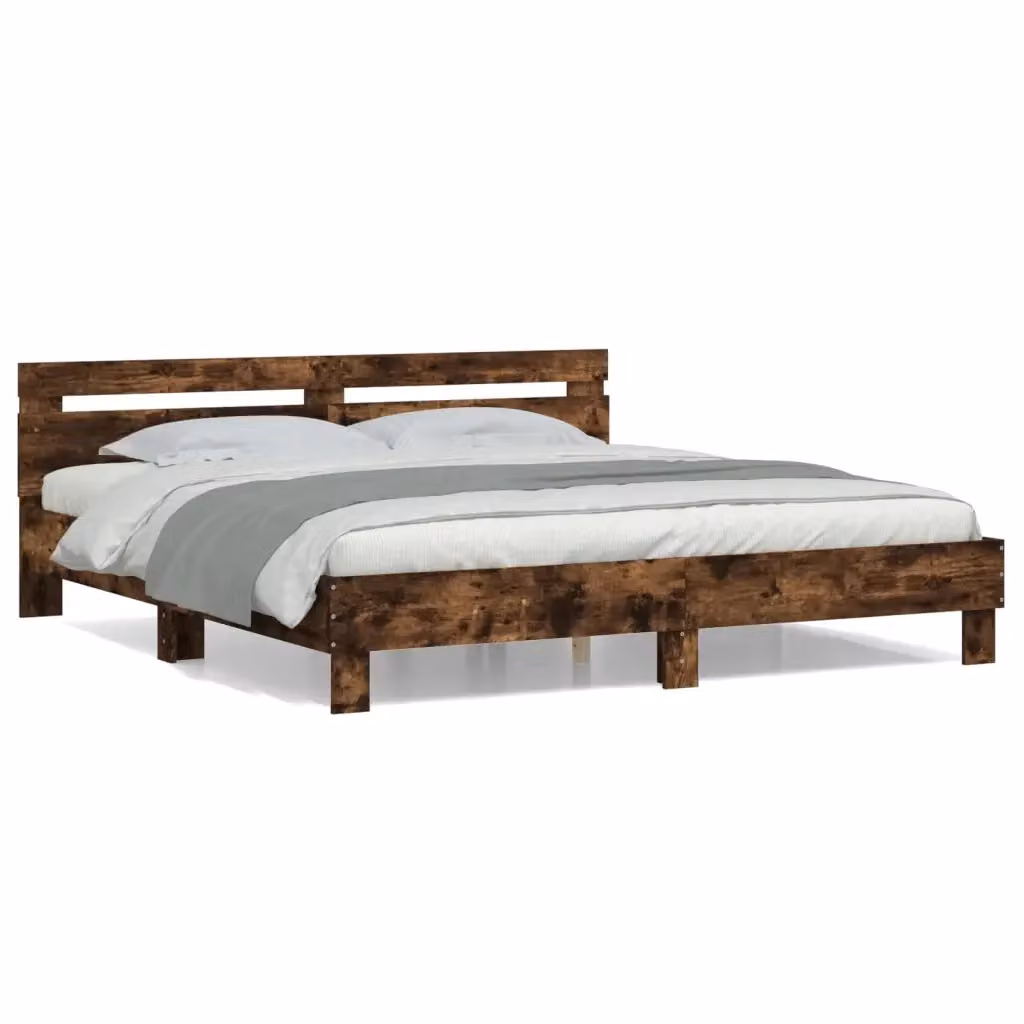vidaXL Giroletto con Testiera in Rovere Fumo e Legno Multistrato, L/P/H: 160 x 200 x 100 cm – 2