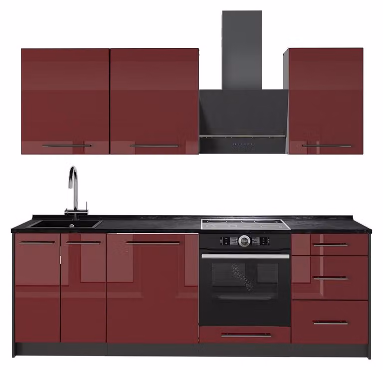 Cucina componibile Vicco Fame-Line Bordeaux lucido/Antracite 230 cm senza piano di lavoro, Model 63966
