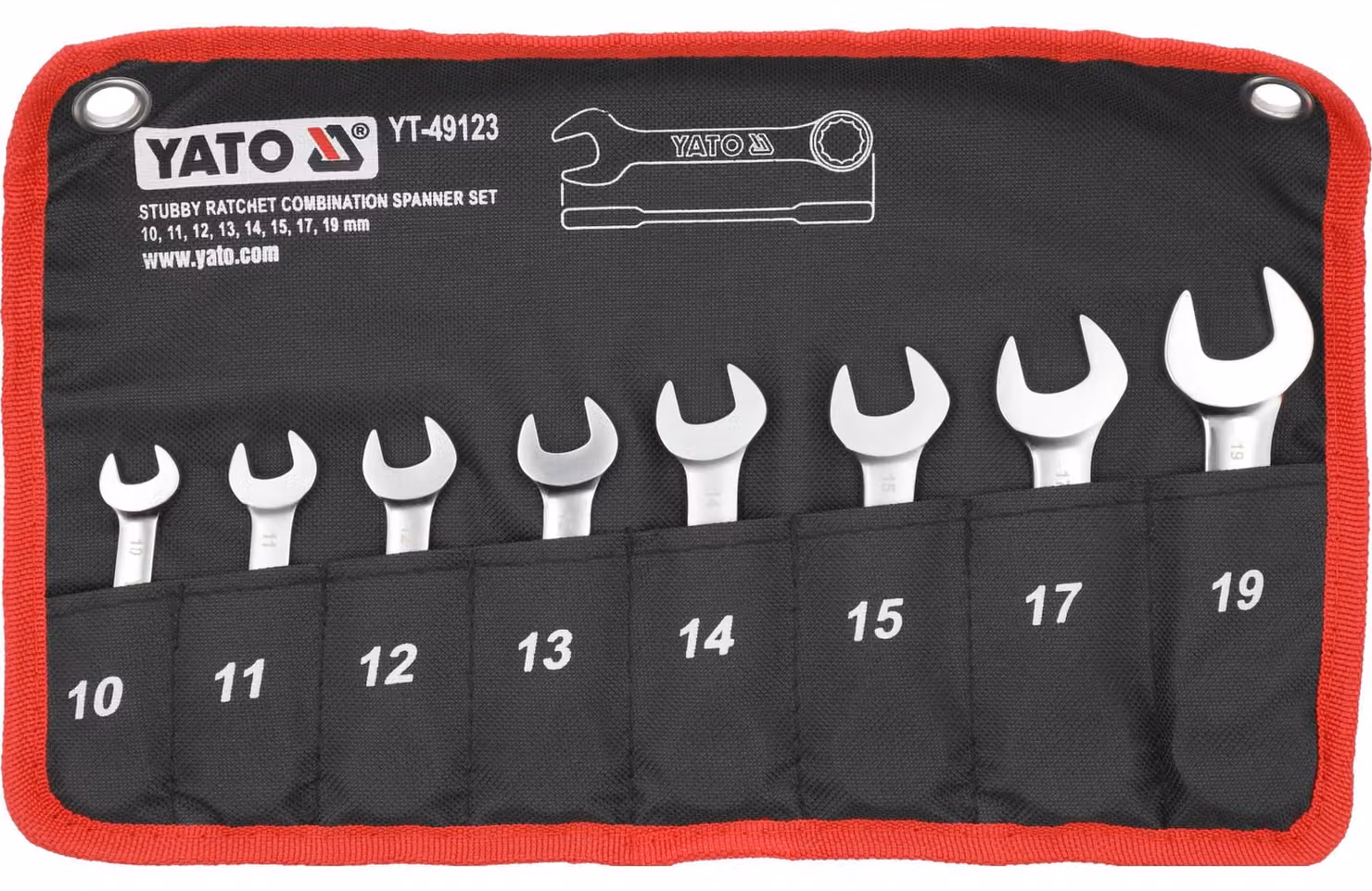 Set di chiavi a cricchetto aperte 10-19 mm 8 pezzi (corte)