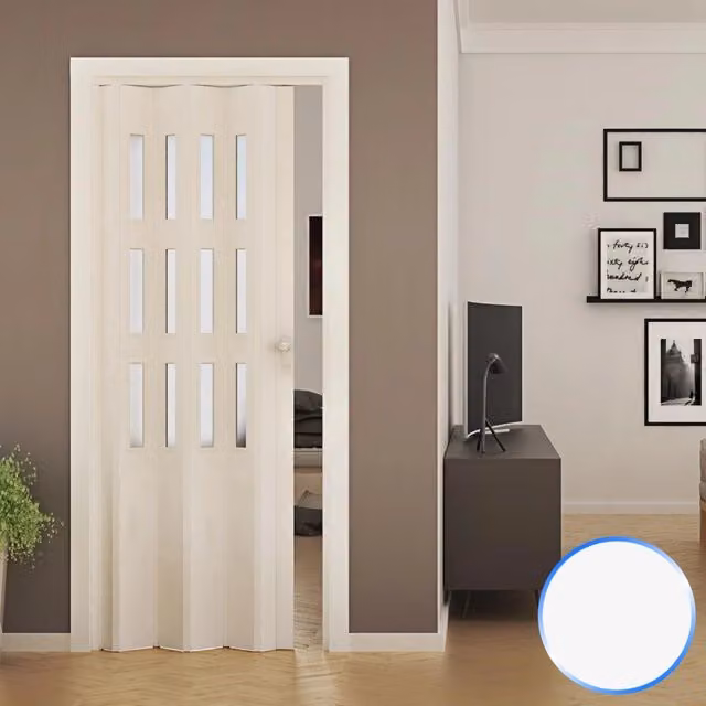 Porta a soffietto da interno in PVC modello Luciana, colore bianco con vetro satinato, L: 88,5 cm x H: 214 cm