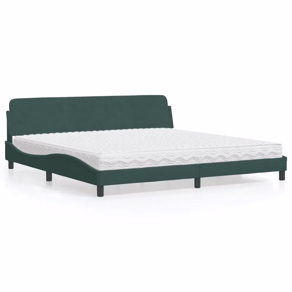 Letto con Materasso Dover Verde Scuro 200x200 cm Velluto