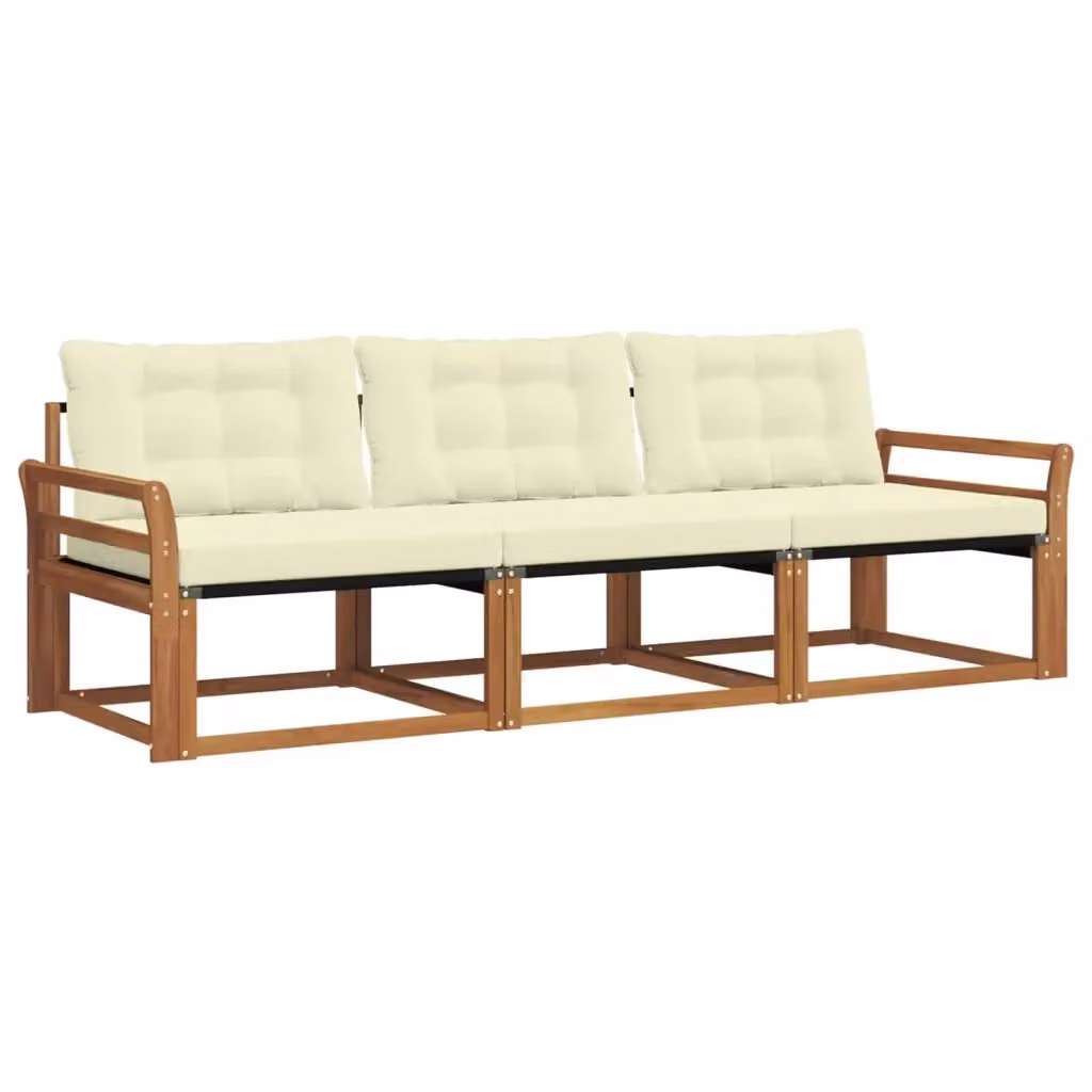 Set di divani da esterno 3 posti vidaXL in legno di acacia e textilene, colore beige e bianco – 2
