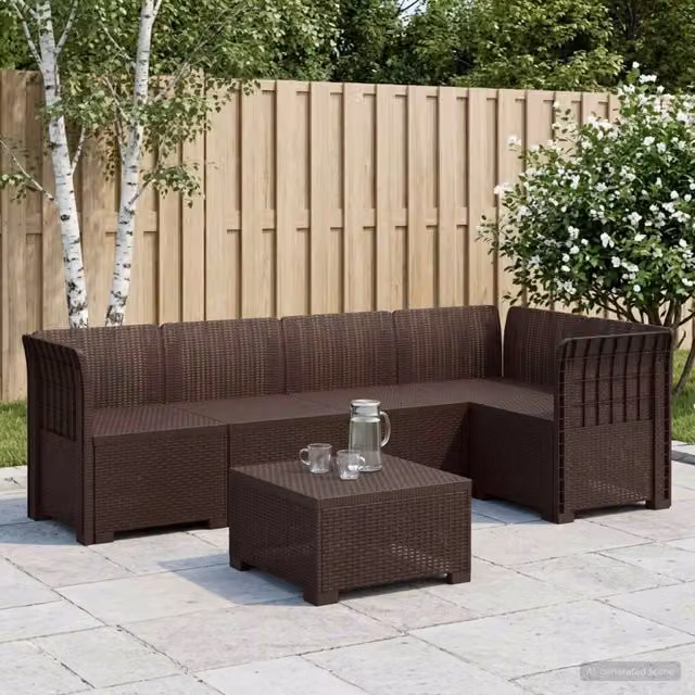 Divano da giardino a L con 5 posti vidaXL in rattan marrone con cuscini inclusi