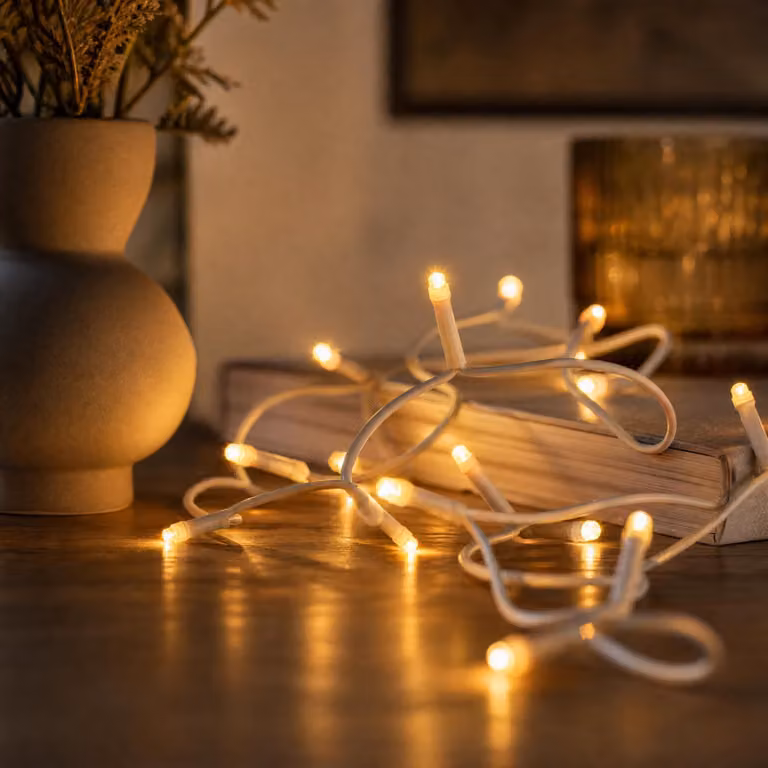 Catena luminosa con 20 LED, lunghezza 2,85 metri, luce bianco caldo, per uso interno, con spina
