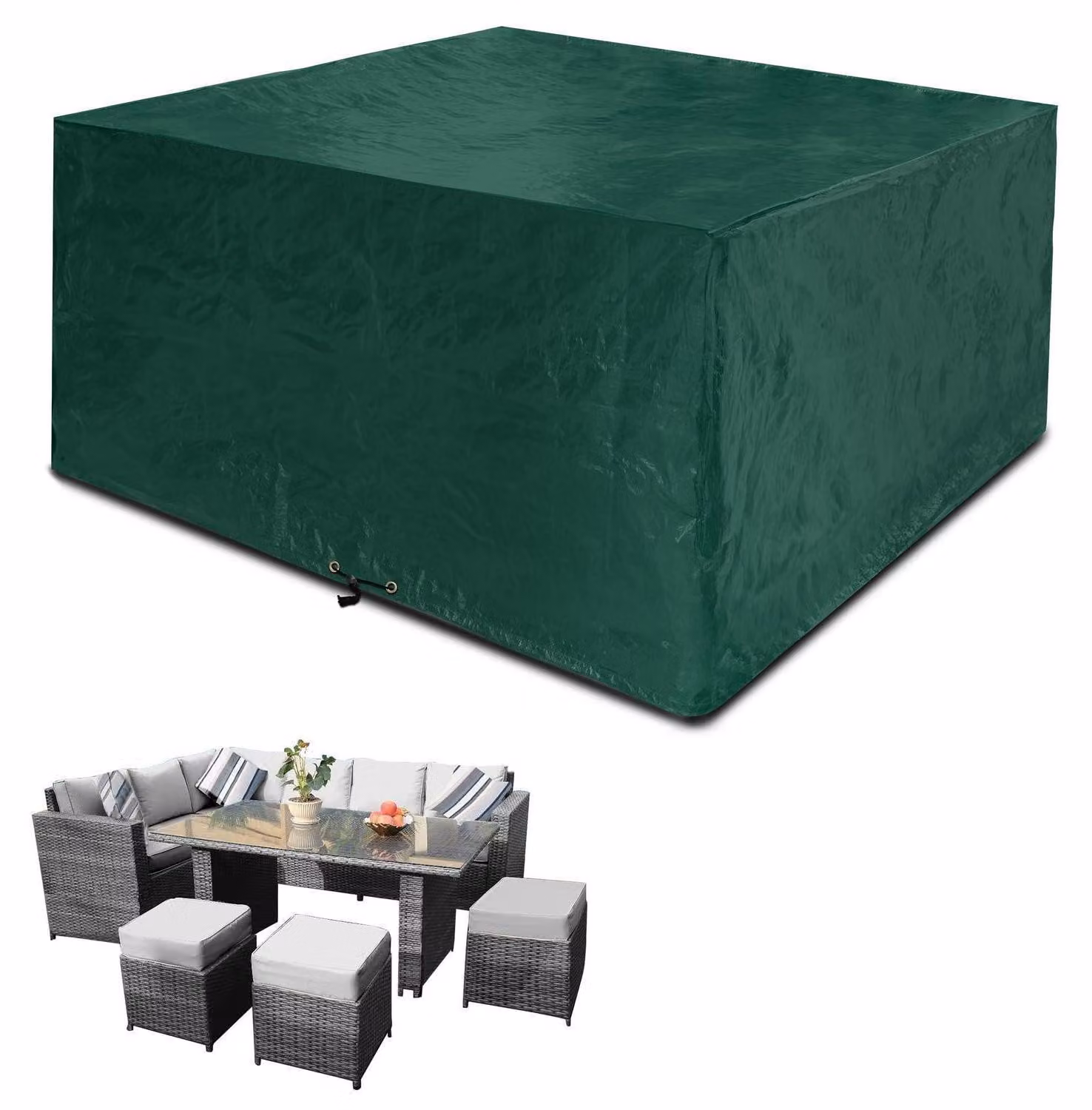 Copertura per mobili da giardino, forma rettangolare, dimensioni 250x250x90 cm, colore verde, impermeabile, protezione anti-UV