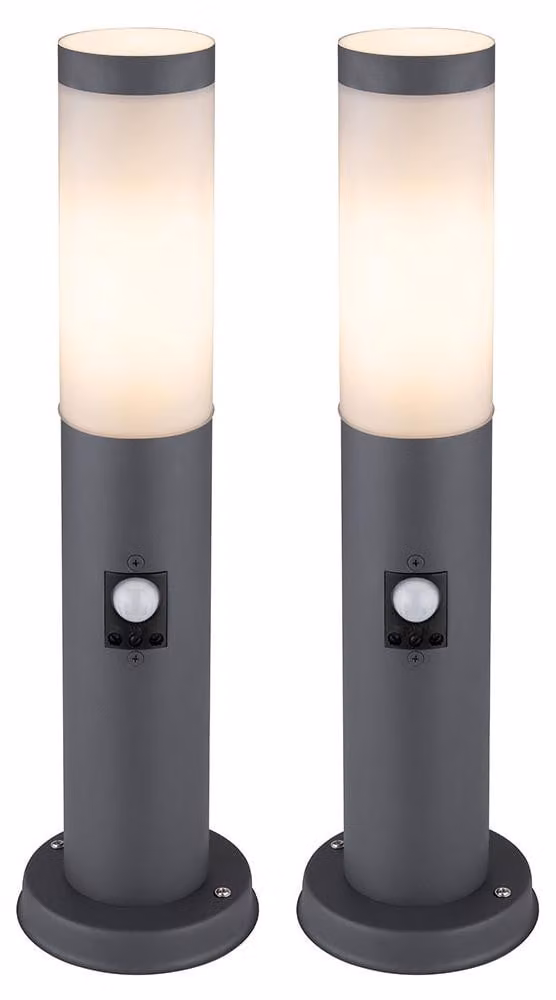 2 lampade da battiscopa, acciaio inossidabile, antracite, con sensore, H 45 cm
