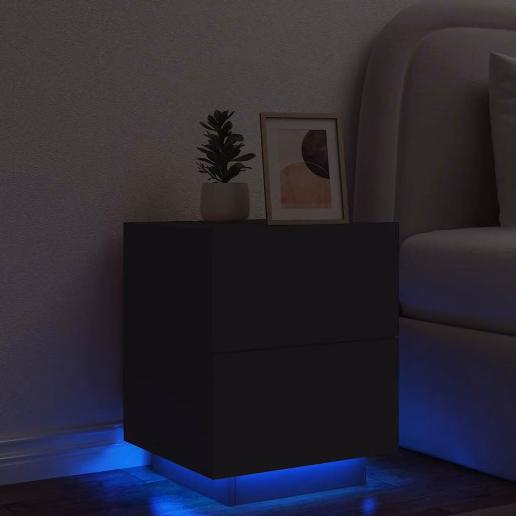 Comodino moderno vidaXL con luci LED nero in legno multistrato da appendere alla parete