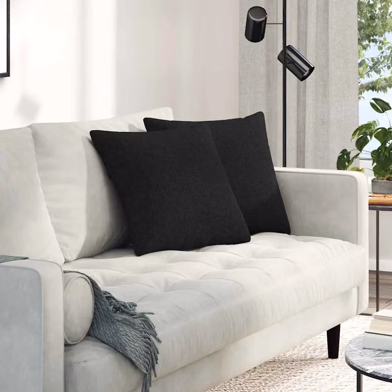 Set di 2 cuscini quadrati da divano vidaXL in tessuto nero con fodera rimovibile, L 45 cm x P 45 cm x H 45 cm