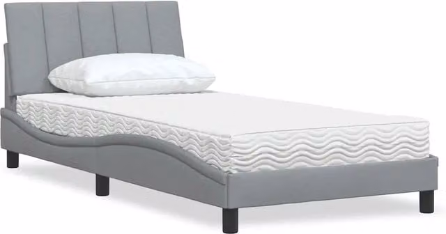 Letto con Materasso-Struttura Letto con Materasso Hanko Grigio Chiaro 100x200 cm in Tessuto