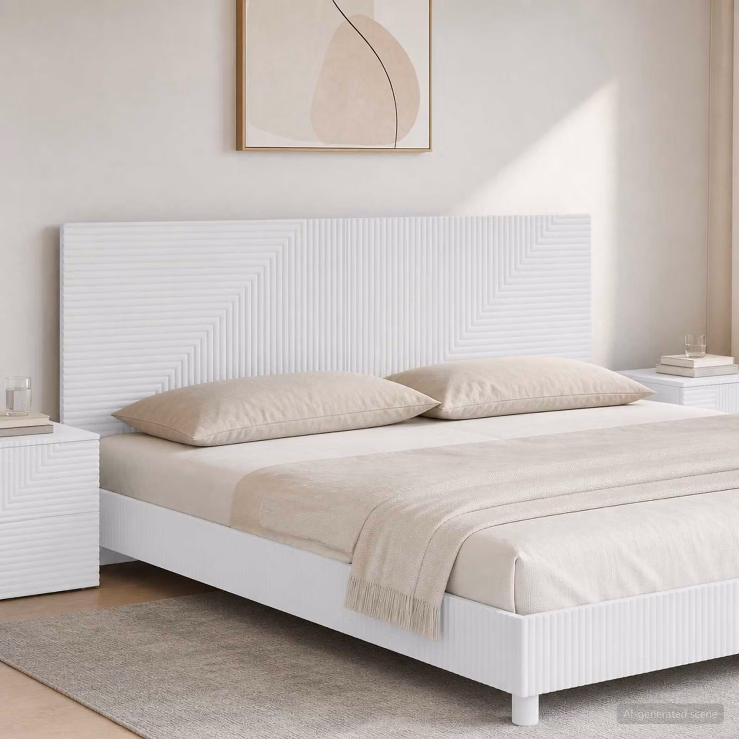 Testiera da muro vidaXL HAARLEM bianca in legno ingegnerizzato con ripiano integrato e scomparti laterali L: 140 cm, H: 50 cm, P: 12,15 cm