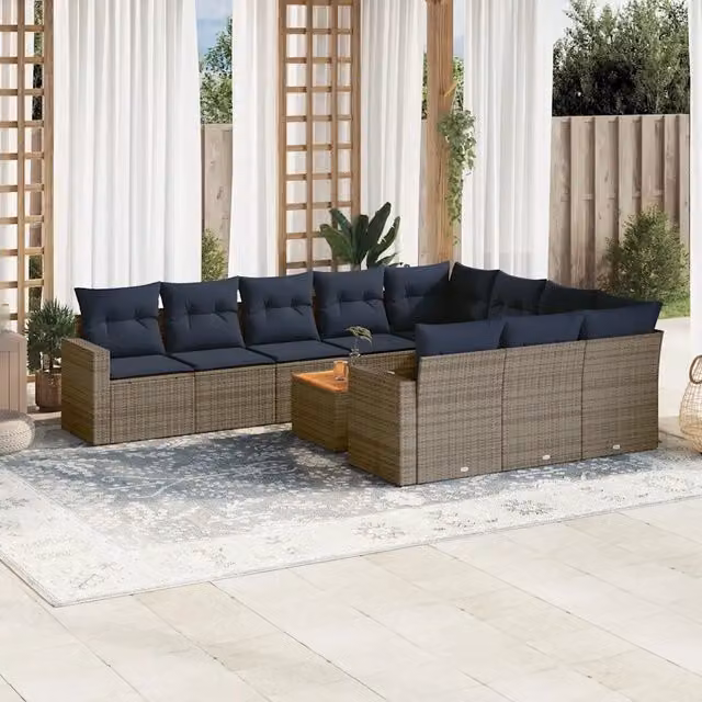 Set Divani da Giardino 11 pz con Cuscini in Polyrattan Grigio 3256635