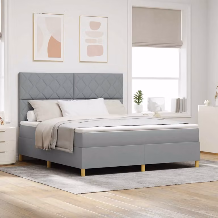 Letto a molla con illuminazione LED vidaXL in tessuto grigio chiaro, L/P/H: 180 x 200 x 28 cm