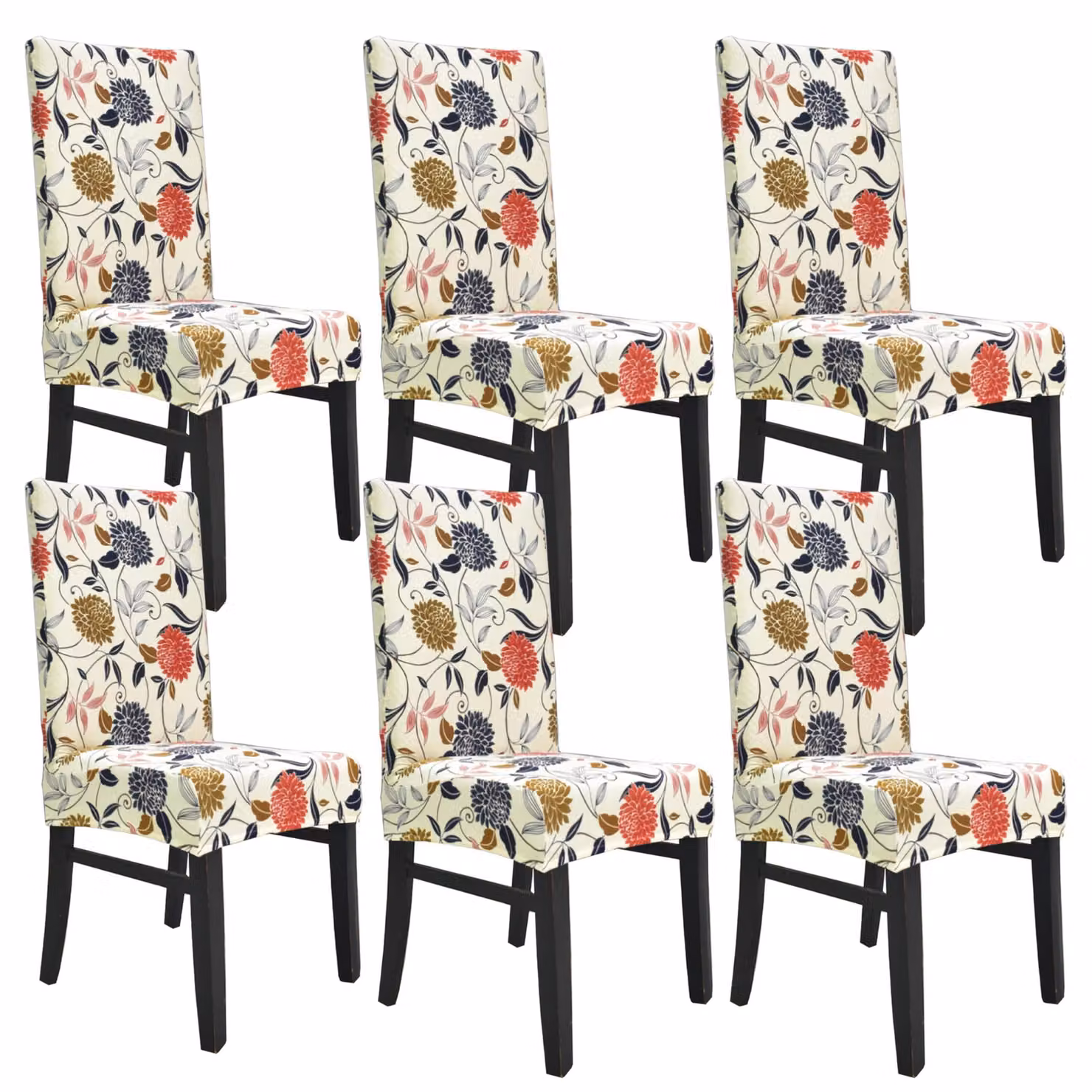 Set di 6 copri-sedie da pranzo con motivo floreale arancione