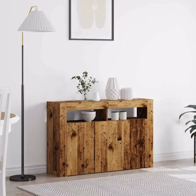 Credenza moderna vidaXL in legno marrone con illuminazione integrata L: 116 cm, P: 30 cm, H: 75 cm