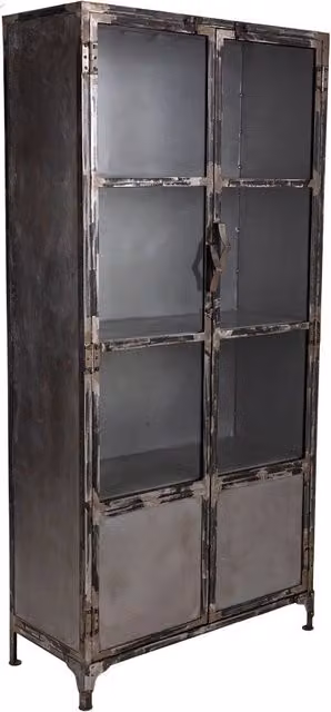 Vetrina Wanderlust Deco in metallo e vetro nero con ante in vetro, stile industrial, L: 90 cm, P: 40 cm, H: 190 cm